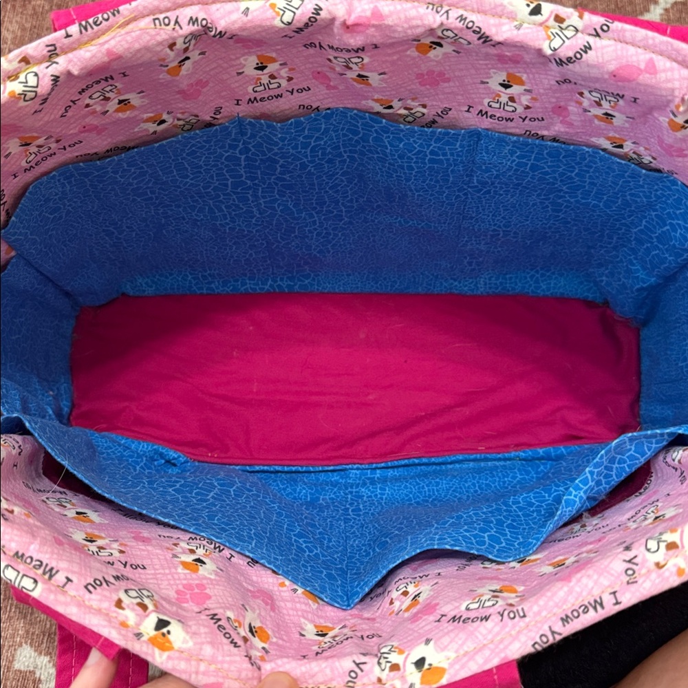 Handmade Padded Tote Bag – Cat Print Patchwork Organizer w/ Tons of Pockets - Picture 8 of 10